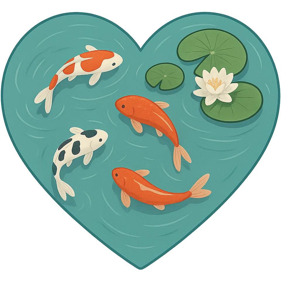 heart with a tranquil koi pond, clean digital illustration emoji