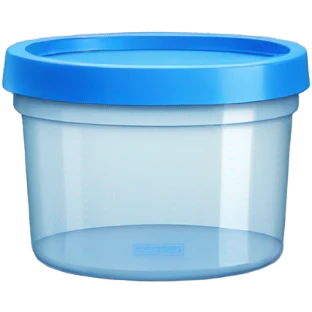 Small commercial kitchen transparent storage container with a blue lid emoji