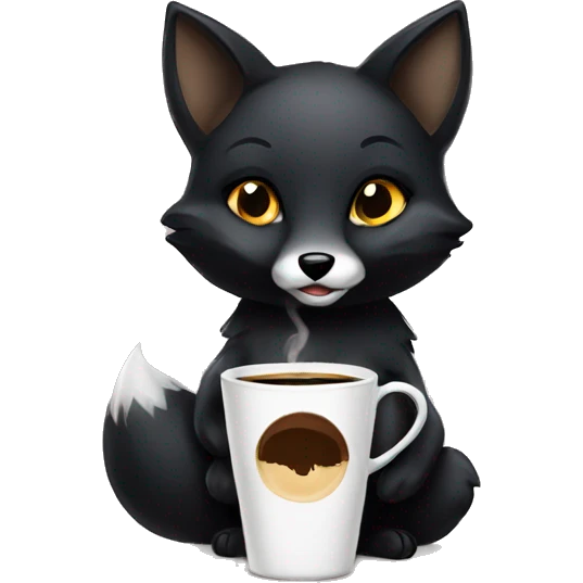 black fox cute female drinking coffee emoji
