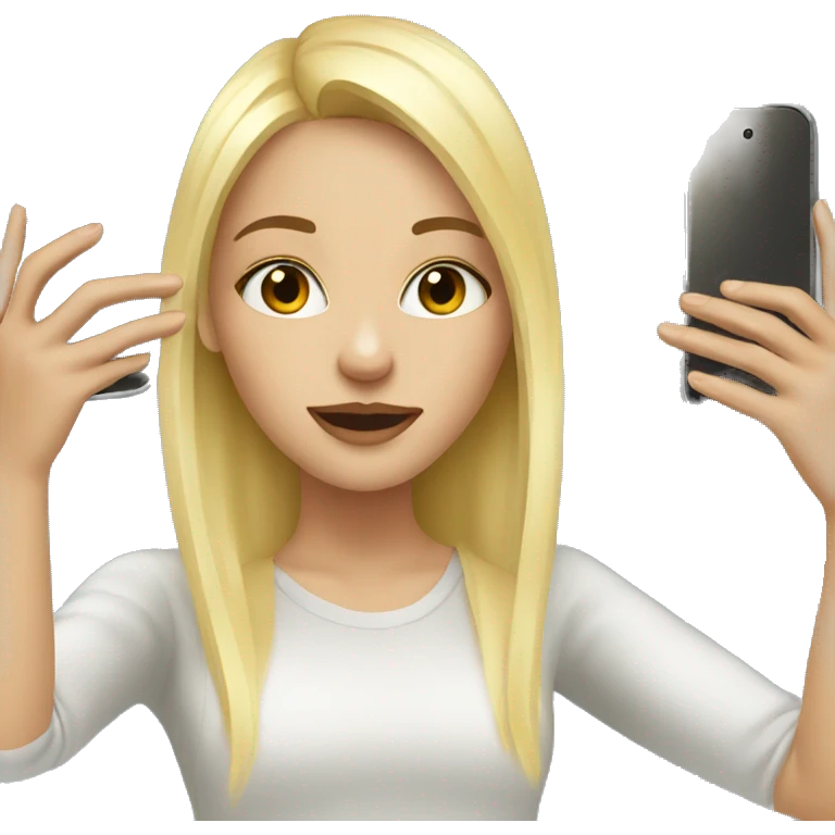 blonde girl taking mirror selfie emoji