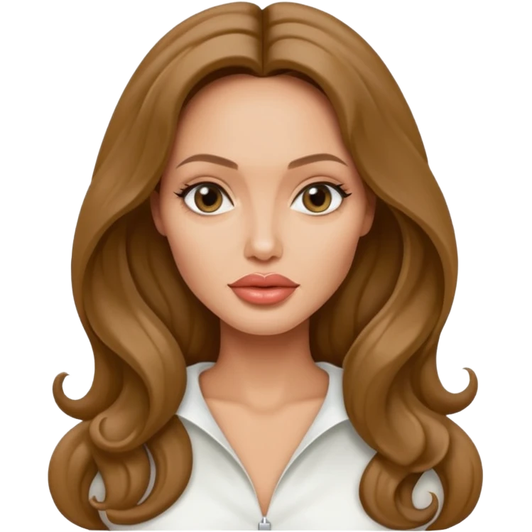 Angelina jolie , fashion model Beautiful woman model adult   large breasts  with close set eyes tan skin, full lips  long hair curled model white  top   emoji