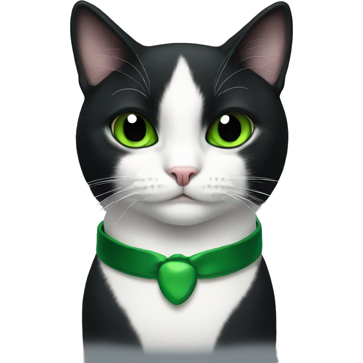 tuxedo cat with black face and green eyes emoji