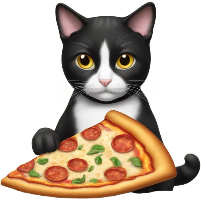 Tuxedo cat eating pizza emoji