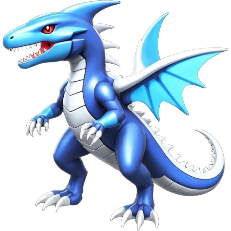 Shiny futuristic Cyber-Garchomp-Kyurem-Salandit-Latios-Lugia-Fakémon-hybrid-creature (full body)  emoji
