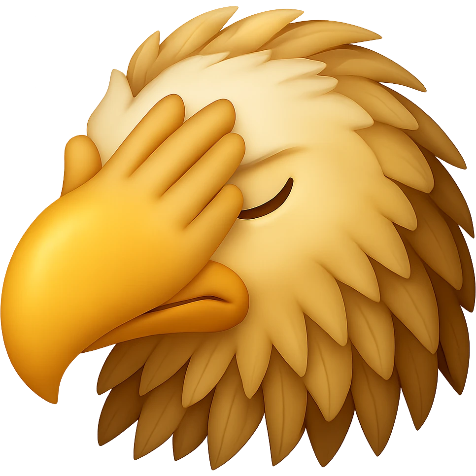 Make the yellow eagle winking do a facepalm gesture in the style of emoji. Remove the background. emoji