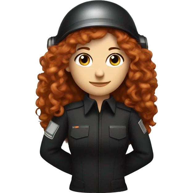 operator dressed in black with a milatary helmet, without glasses, wearing a headset, ready to respond to alerts, preferably curly redhead female  emoji