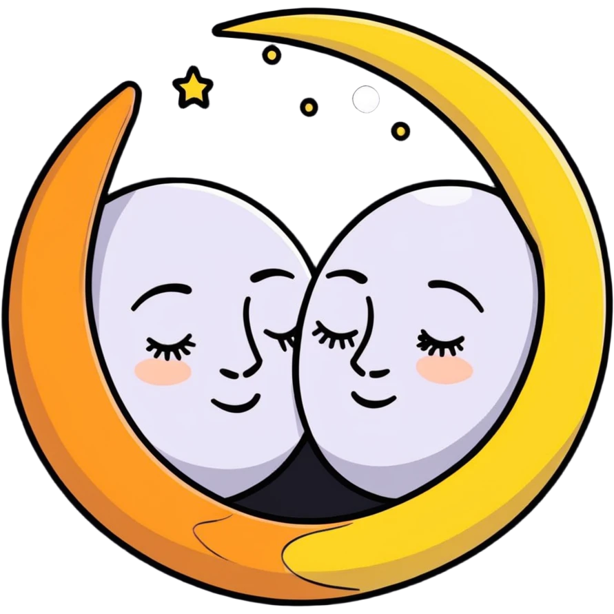 sun and moon cuddling tenderly, loving celestial bodies emoji