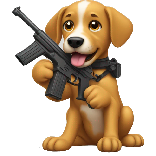 Dog holding a toy gun emoji