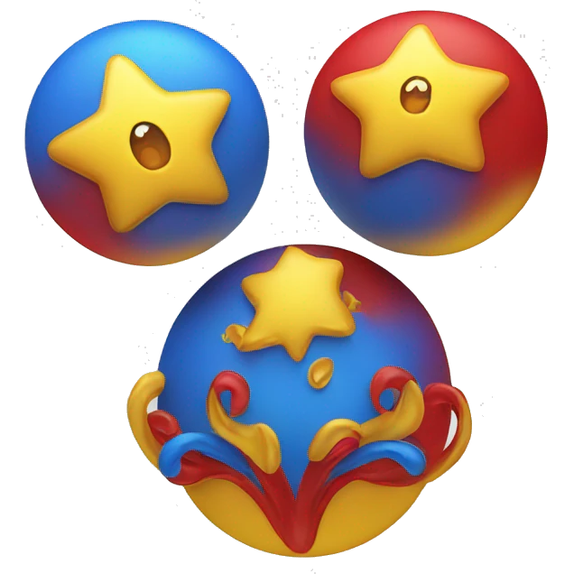 three magic spheres , red blue yellow emoji