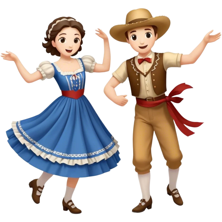 Cinematic Realistic scene of two square dancers in traditional American folk costumes, captured in joyful, coordinated motion with vibrant, rustic lighting that highlights their cultural heritage emoji