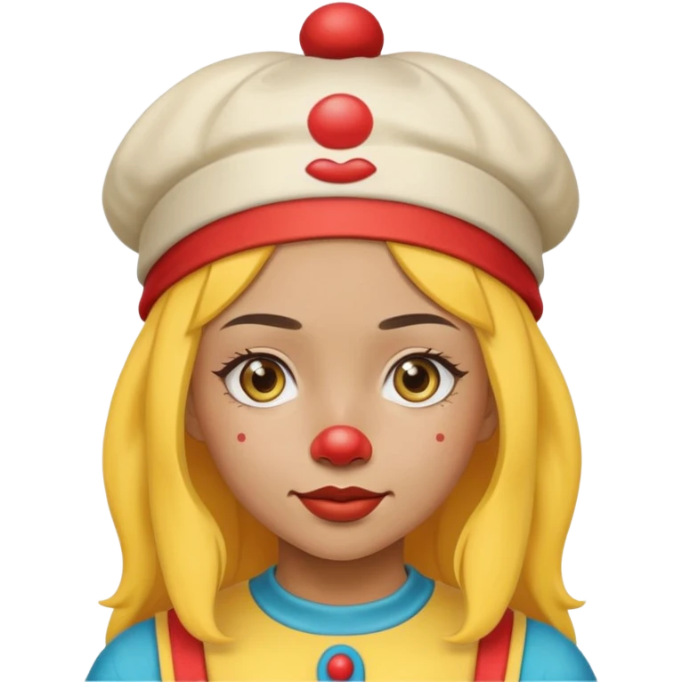 yellow kazakh girl wears a cap with a clown emodji on it emoji