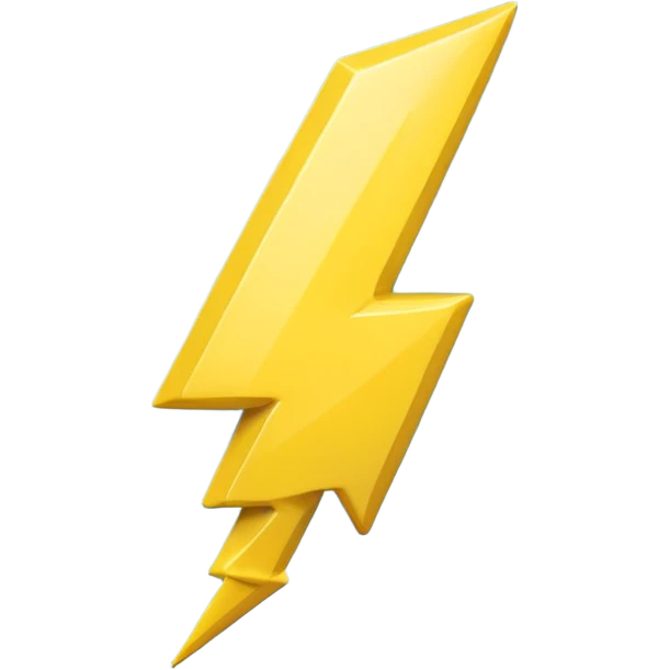 A cute 3D render icon of a lightning bolt shape. Rounded edges, plump and glossy yellow plastic material. Soft studio lighting, cheerful style. Isolated on a clean light blue gradient background. High quality, minimalist design. emoji
