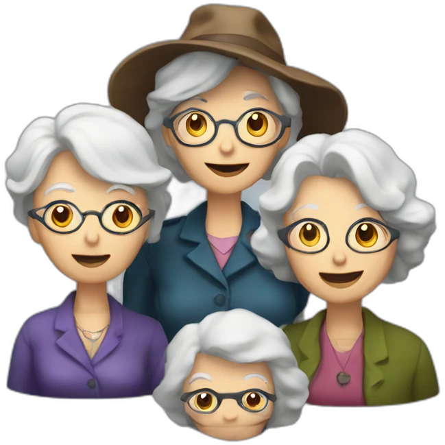 Four old ladies that are detectives. In the background there are tentacles. emoji
