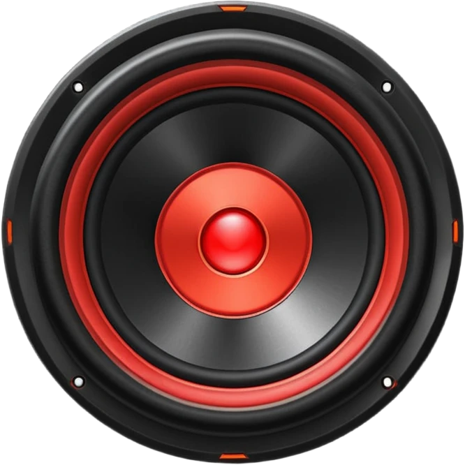 Head: A black KLIPSCH RP-8000F speaker, often represented with a red center or speaker cone.
Core: A small, bright glowing cherry-red circle representing his core.
Body & Armor: Primarily black armor plating with bright red accents or flames. emoji
