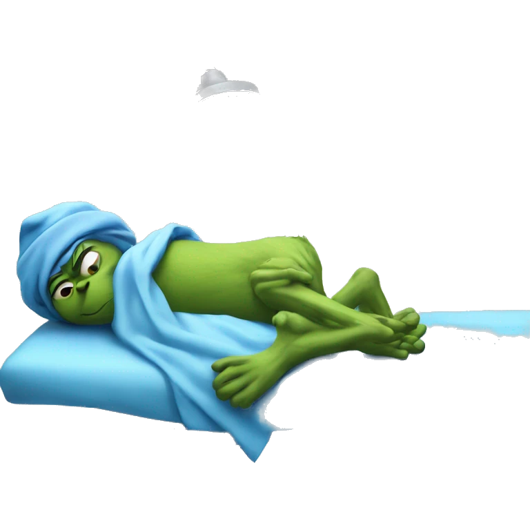 blue grinch laying on operating table emoji