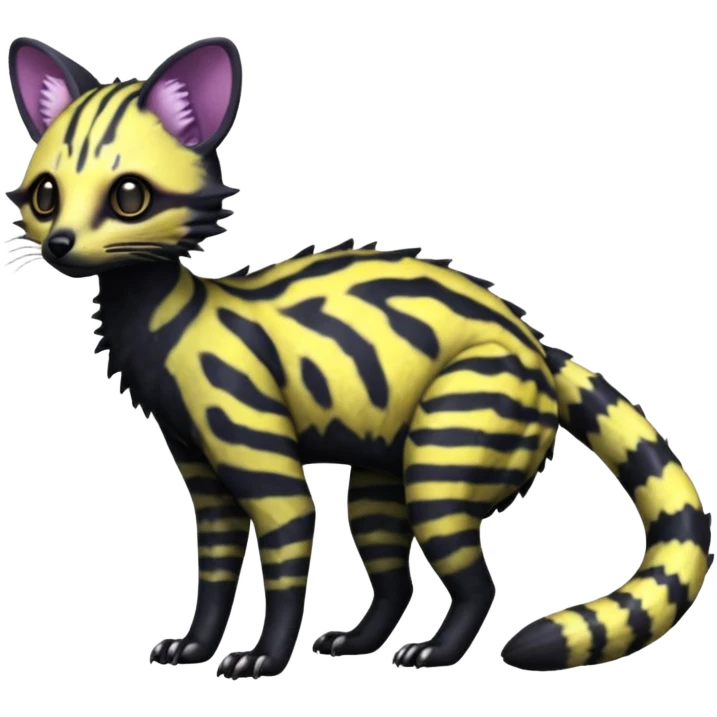 Rare realistic shiny warm-colored lush exotic cute edgy epic futuristic aesthetic gloomy spooky dark modern colorful cyber-Genet-Trico-species-Fakemon-hybrid-creature, with beautiful intricate markings, full body emoji