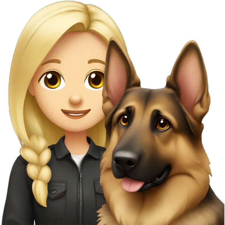 dark brown German shepherd and cute blond girl emoji
