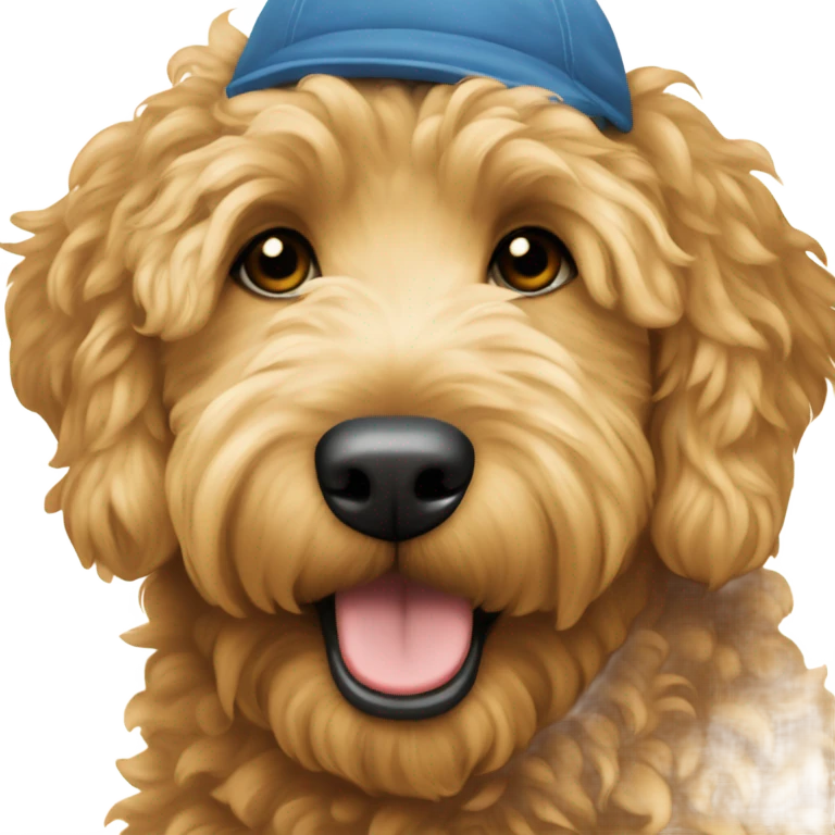 Golden doodle wearing “it’s a boy” hat emoji