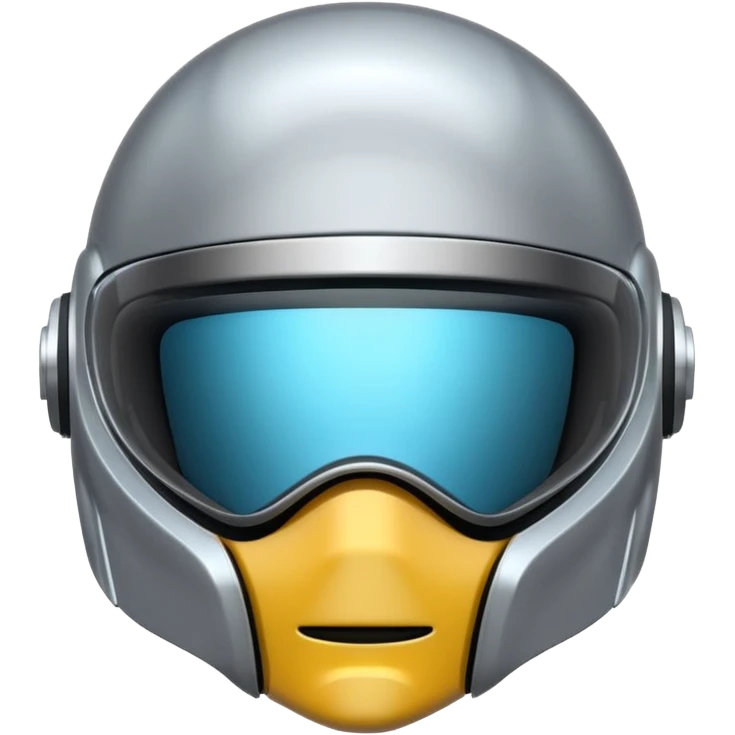 A futuristic helmet emoji made of silver chrome, smooth aerodynamic shape, minimal visor detail, reflective metallic surface, sci-fi aesthetic, iOS emoji style, centered on clean white background emoji