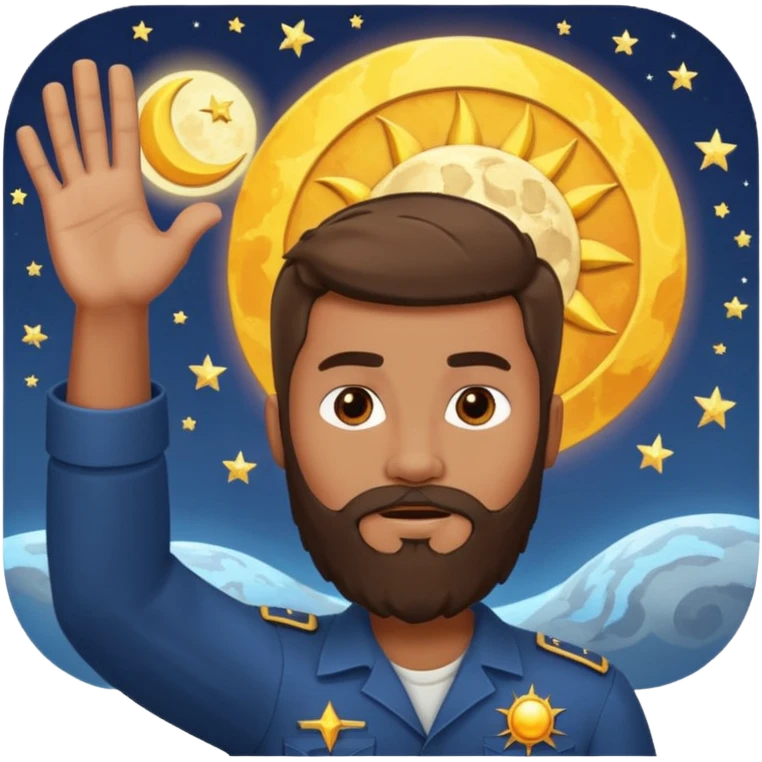 joshua bible chracter bearded man raising his hand stopping the sun & moon to continue the war emoji