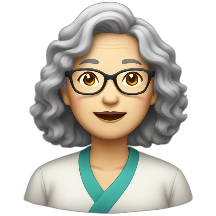 Chinese senior lady wear glasses with wavy long wavy hair emoji