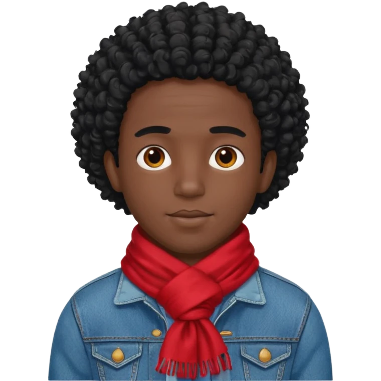 black skin man, curly black hair wear red scraft, jean jacket emoji
