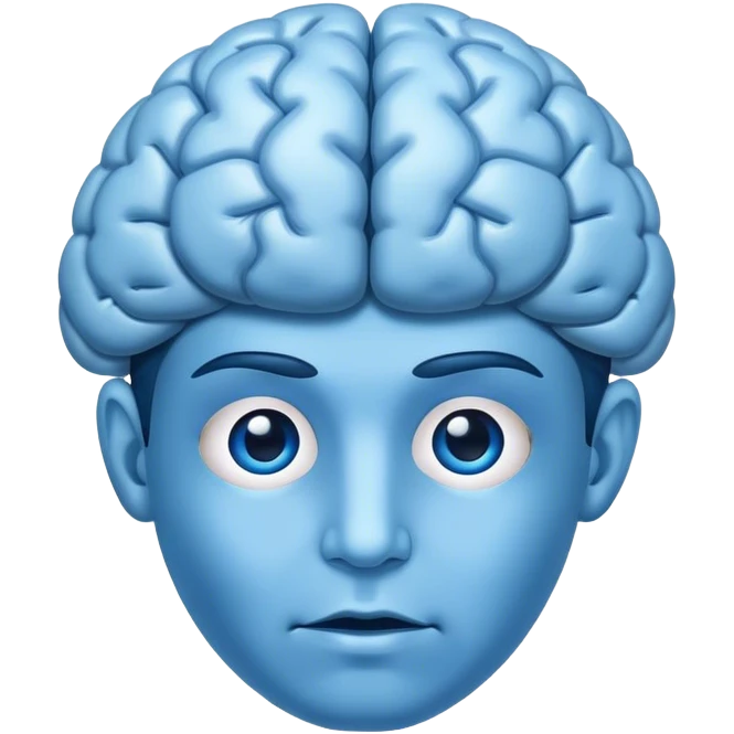 All blue adult person face emoji with a brain for hair emoji