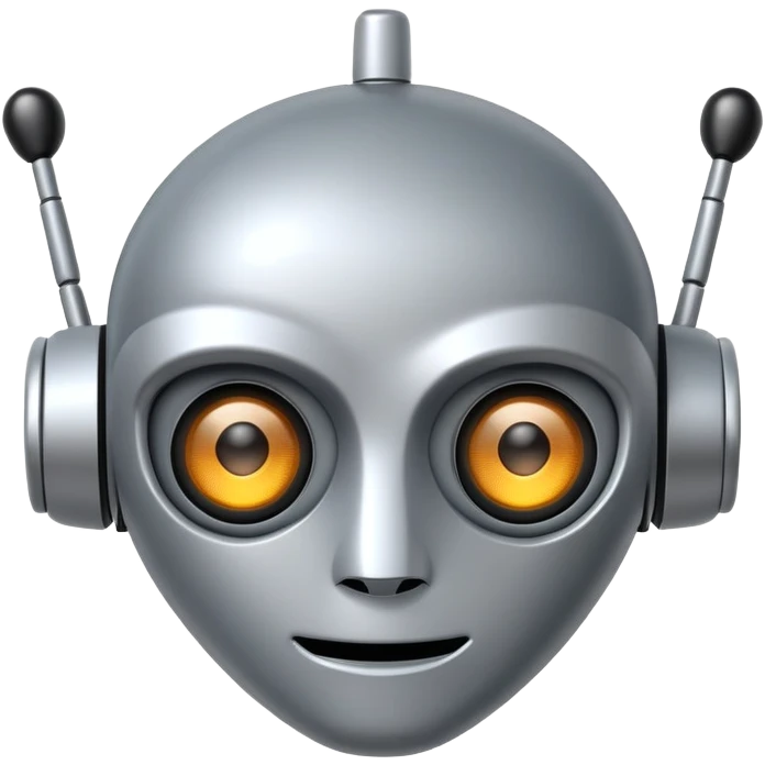 Robot face emoji with metallic features, simple antenna, digital eyes emoji