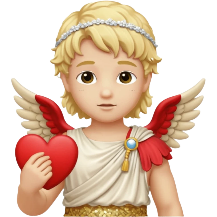 Cupid from Roman Deities with long blonde hair, cream sequin toga emoji