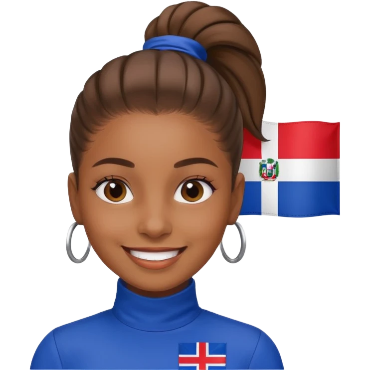 A brown skin girl with a slick ponytail and edges with a Dominican flag emoji