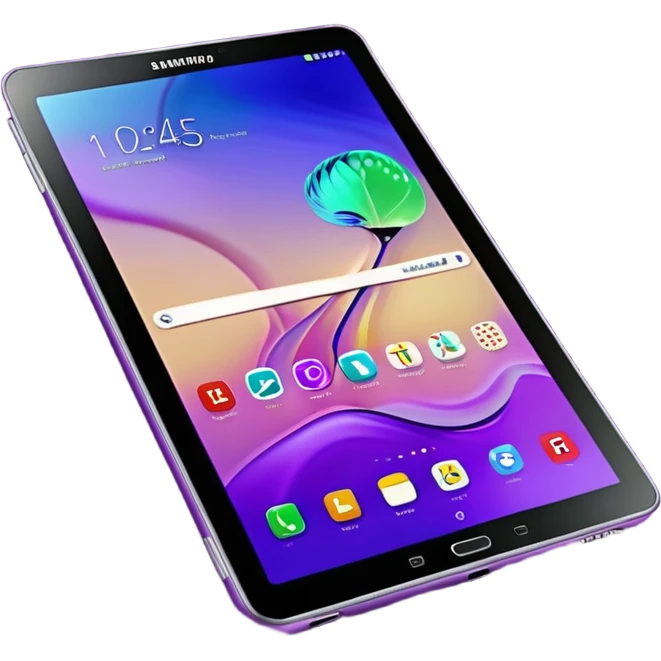 Ultra Detailed hyperrealistic Samsung galaxy 10 tablet, with a dark plum cover case that sparkles with lots of colors, 3d render, isolated, still life. Must be 8k quailty, 9000x9000px resolution  emoji
