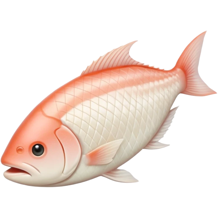 white fish fillet, boneless skinless, smooth slightly curved, pale ivory to light pinkish-white, subtle sheen, fine grain, fresh moist, flat or gently folded, no plate herbs or faces, clean 3D, soft lighting, transparent background, emoji scale emoji
