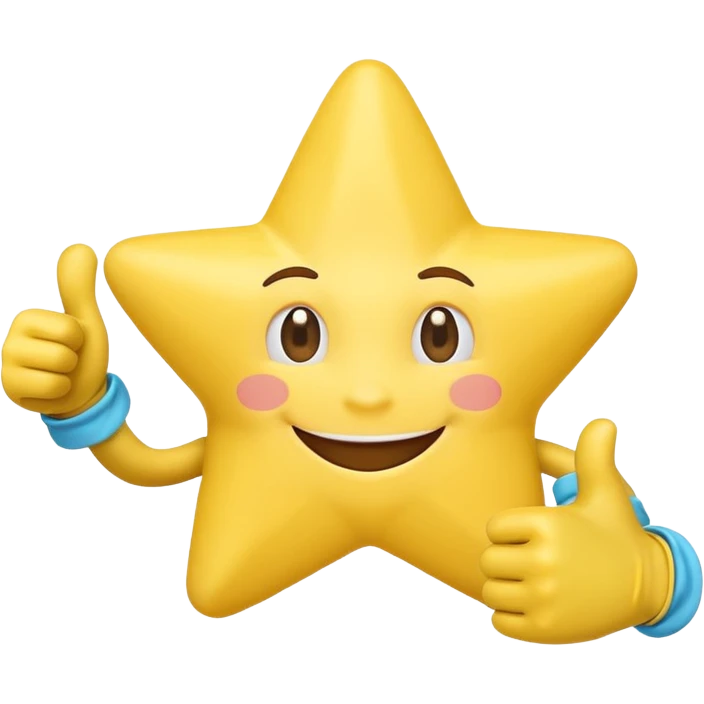HD a smiling happy star with both gloved hands doing thumbs up and blue background emoji