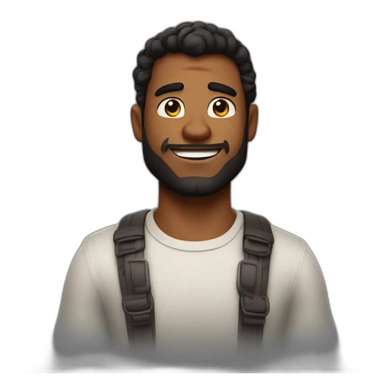 Imagen al estilo Disney Pixar de hombre, piel morena de 28 años, pelo negro risado, complexión fuerte emoji