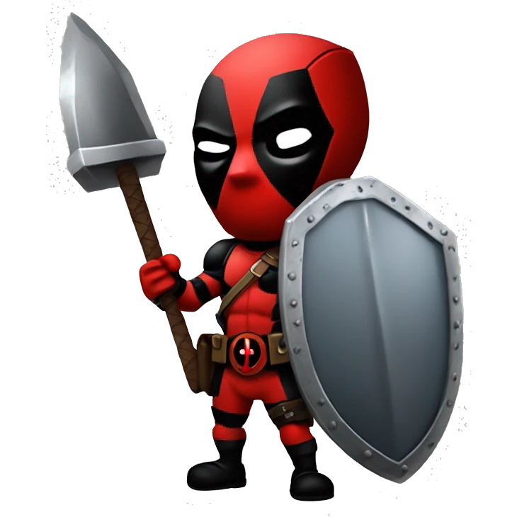 Deadpool holding Viking shield and a hammer emoji