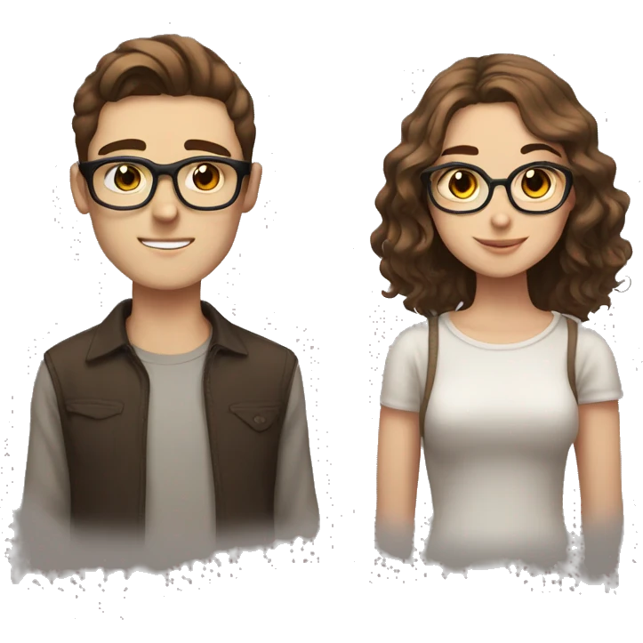 Pale bf with glasses and pale gf with brown hair and brown eyes  emoji