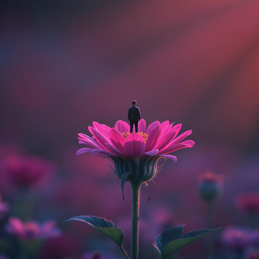 Person peaking from back of the flower with cinematic blur emoji