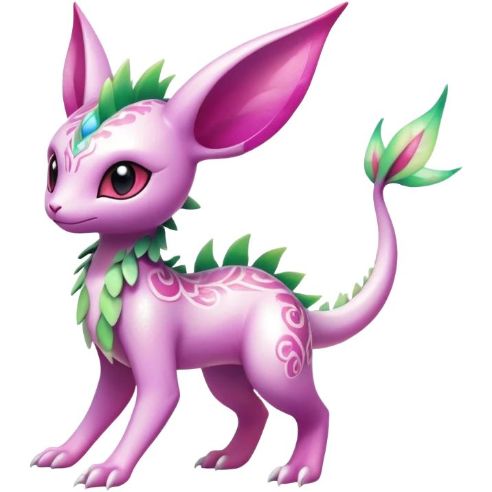 Shiny Exotic Cute Adorable Majestic Ethereal Sparkly Flygon-Espeon-Meganium-Shaymin-Hybrid-Creature with pattern-markings emoji