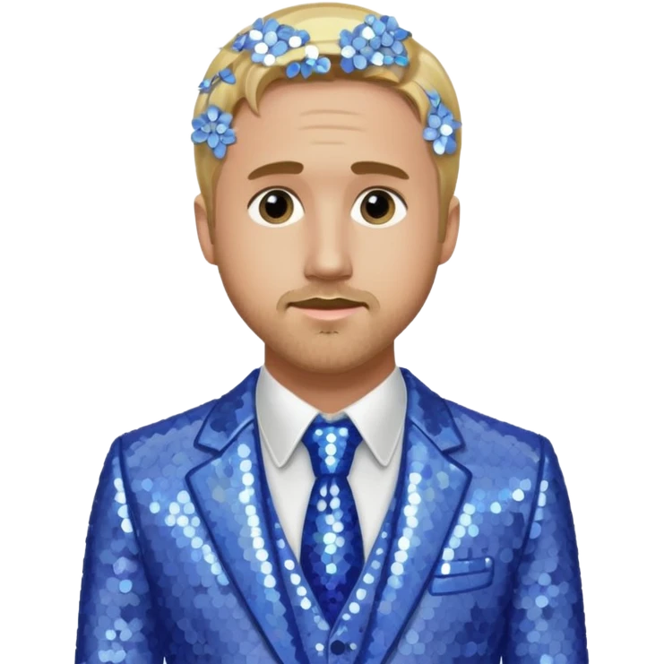 Ryan Gosling with blonde hair, periwinkle sequin suit emoji