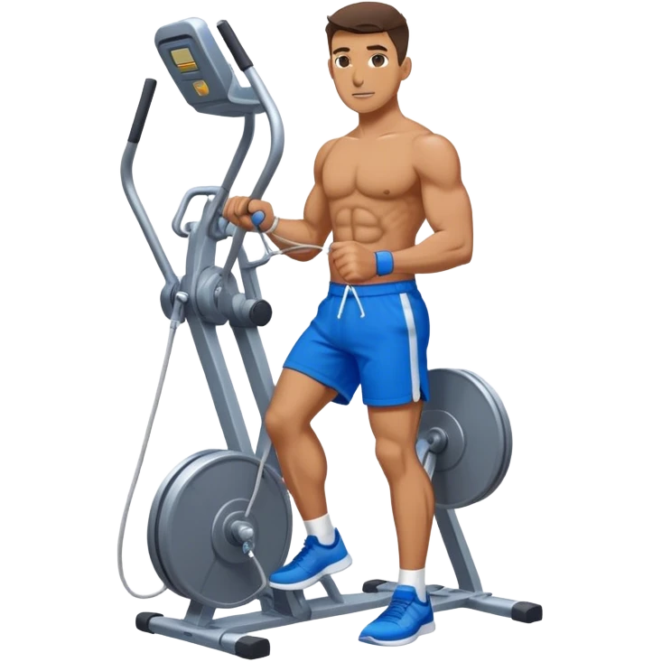 fit man with blue shorts using cable-machine emoji
