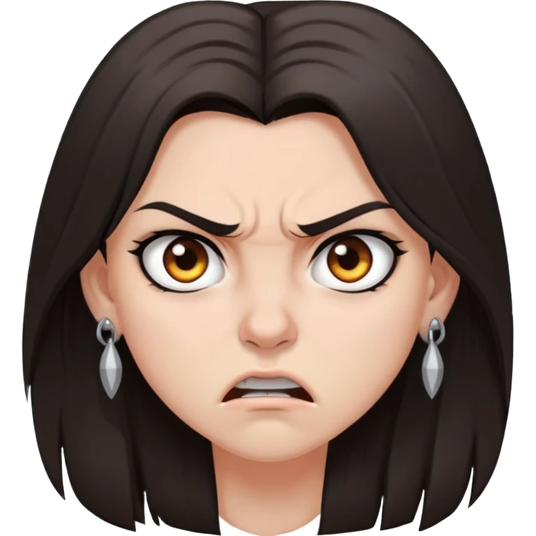 angry girl, dark brown shoulder-length hair, grey eyes, nose and ear piercings emoji