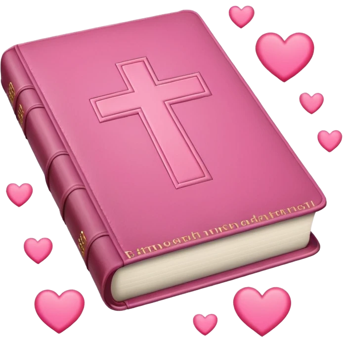 a floating monochromatic pink bible with hearts around it  emoji