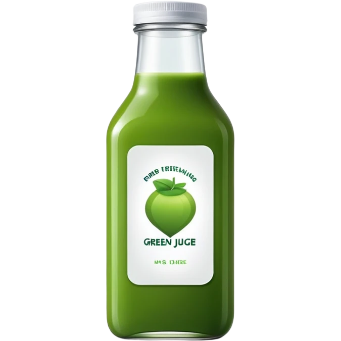 green juice in clear square bottle with label emoji