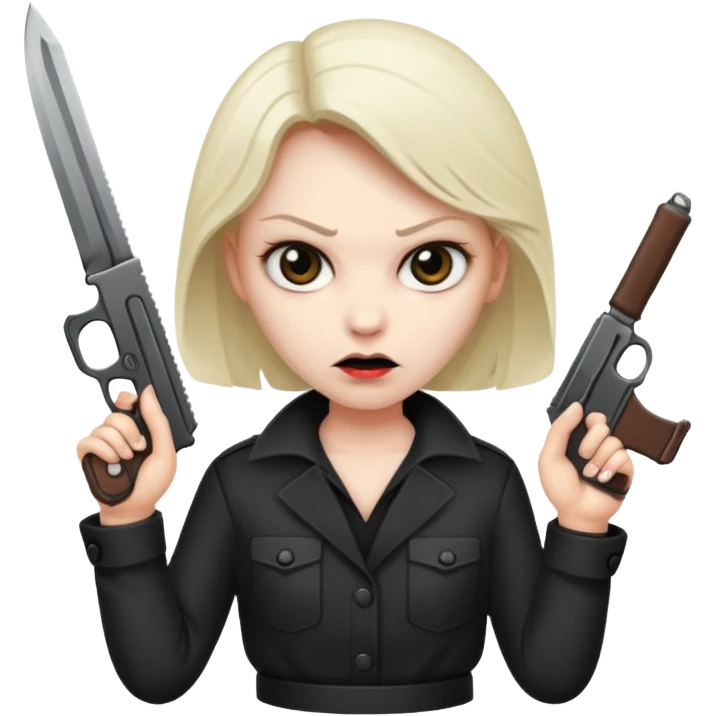 an evil face with a gun or a knife in their hand emoji