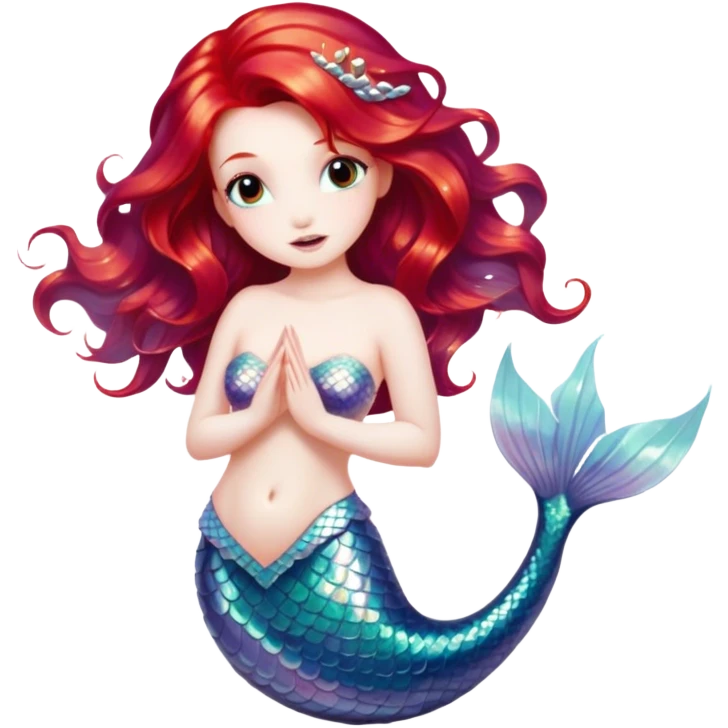 Cinematic Realistic Red Hair Mermaid Portrait, depicted with lifelike porcelain white skin that glows with an ethereal radiance, enhanced by soft underwater lighting. Her intricately detailed, flowing red hair cascades like liquid fire, framing deep, soulful eyes that mirror the mysteries of the deep sea. Accented by shimmering, iridescent scales and delicate aquatic embellishments, the portrait features an enchanting underwater glow that marries realism with mythic ocean elegance. emoji