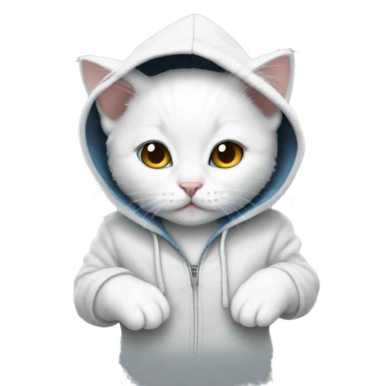 White kitten wearing hoodie emoji