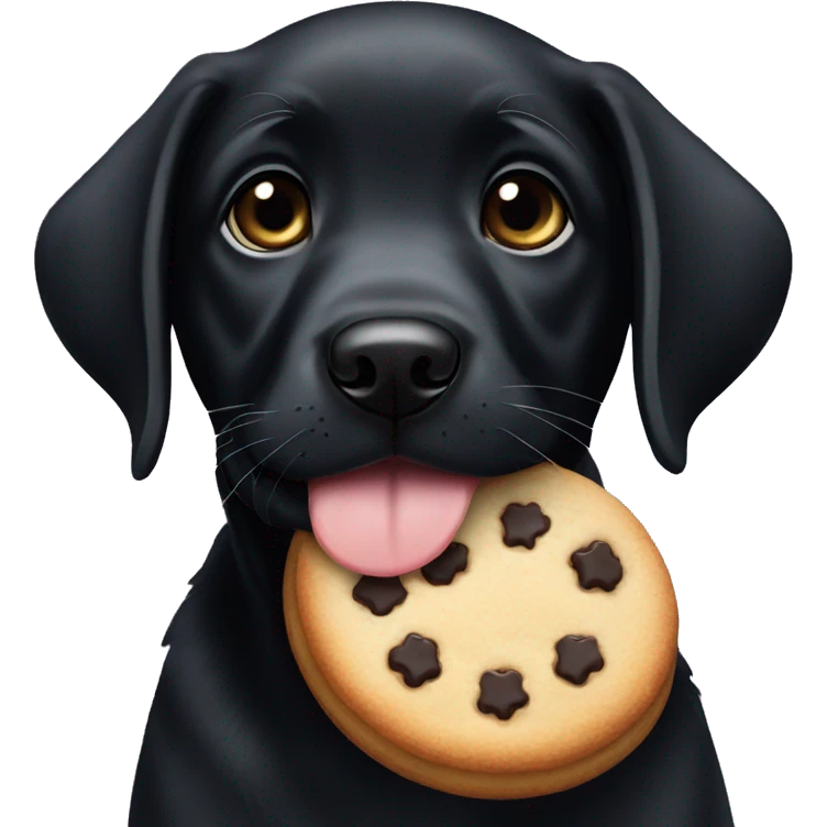 black labrador puppy eats cookie emoji