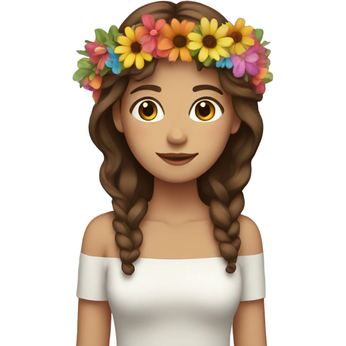 Person with flower crown and brown hair  emoji
