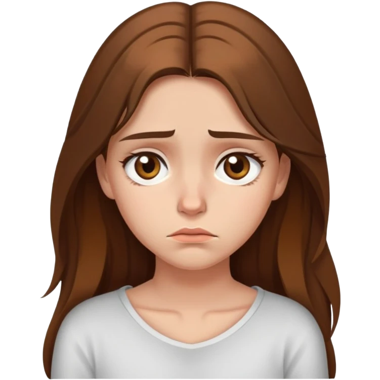Disappointed girl with long brown hair and hazel eyes with a single tear and slouched shoulders emoji