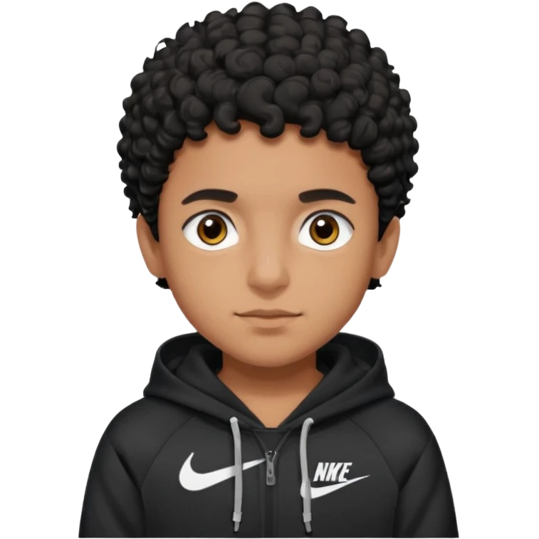 Pakistani brown skinned boy with black curly short hair and brown eyes. Black nike hoodie emoji